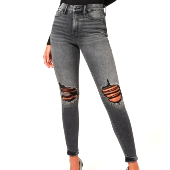 Good American Good Waist Black Shadow Pockets Ankle Jeans - Picture 1 of 13